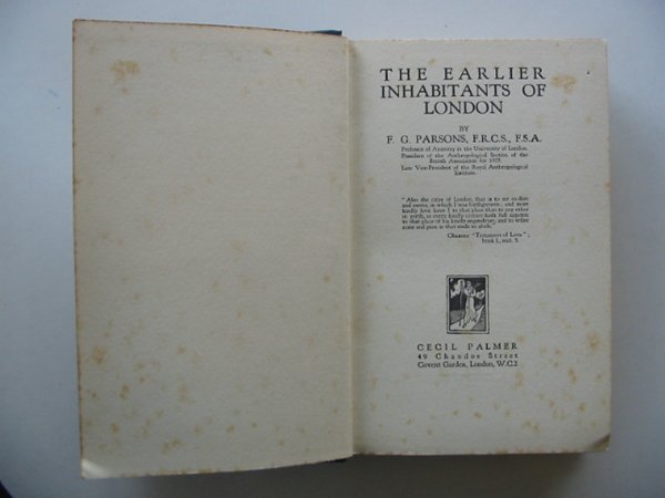 Cover of THE EARLIER INHABITANTS OF LONDON by F.G. Parsons