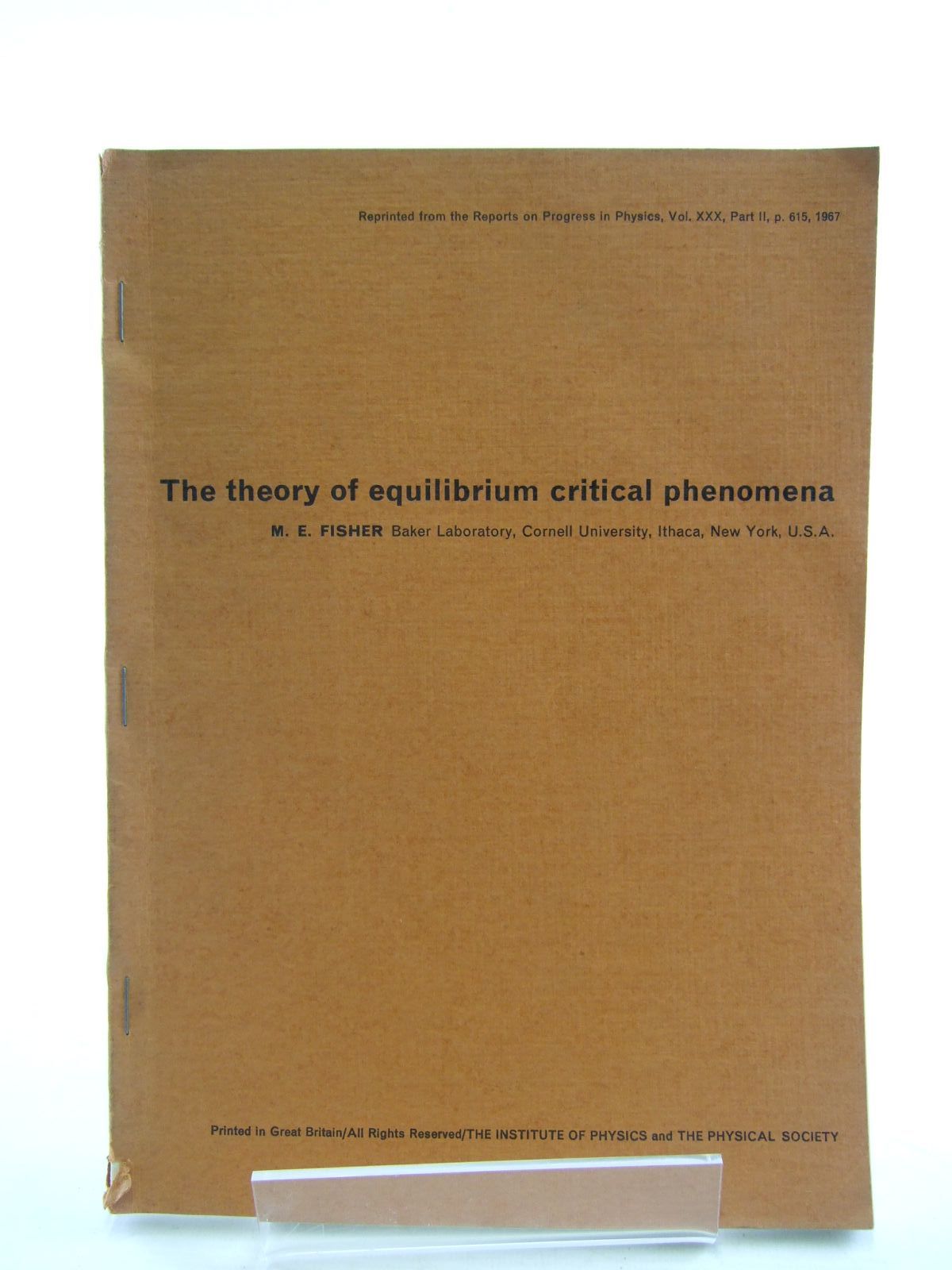 Cover of THE THEORY OF EQUILIBRIUM CRITICAL PHENOMENA by M.E. Fisher
