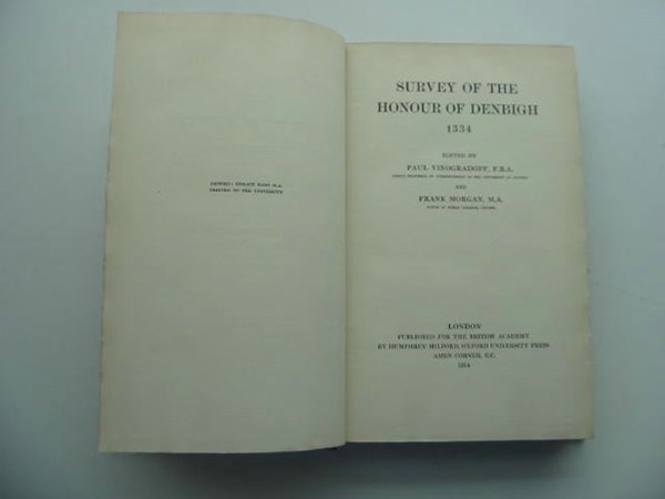 Cover of SURVEY OF THE HONOUR OF DENBIGH 1334 by Paul Vinogradoff; Frank Morgan