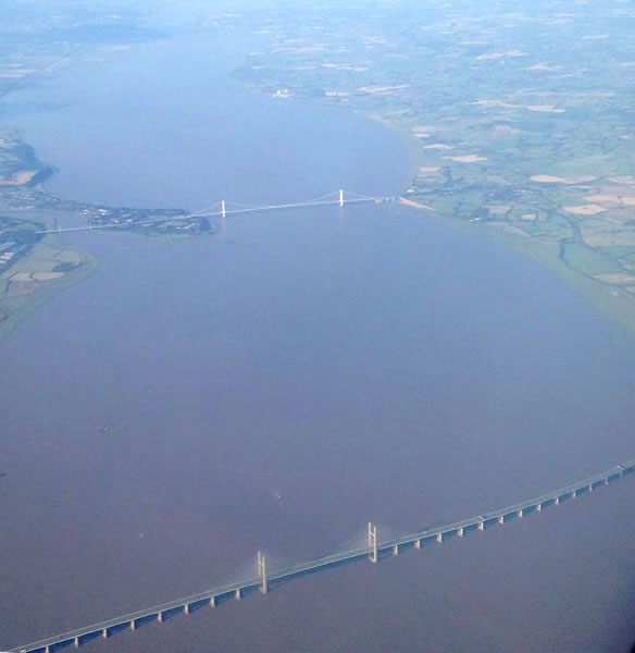 The two Severn Bridges from the air - taken by Adam as he returned from Ireland
