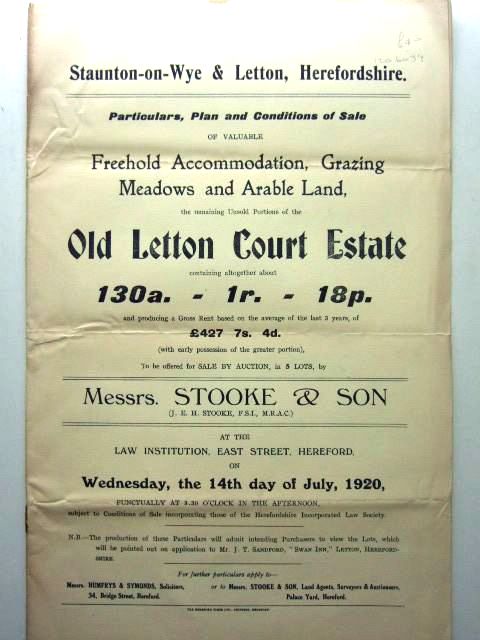 Photo of OLD LETTON COURT ESTATE REMAINING UNSOLD PORTIONS published by Messrs. Stooke And Son (STOCK CODE: 1206039)  for sale by Stella & Rose's Books