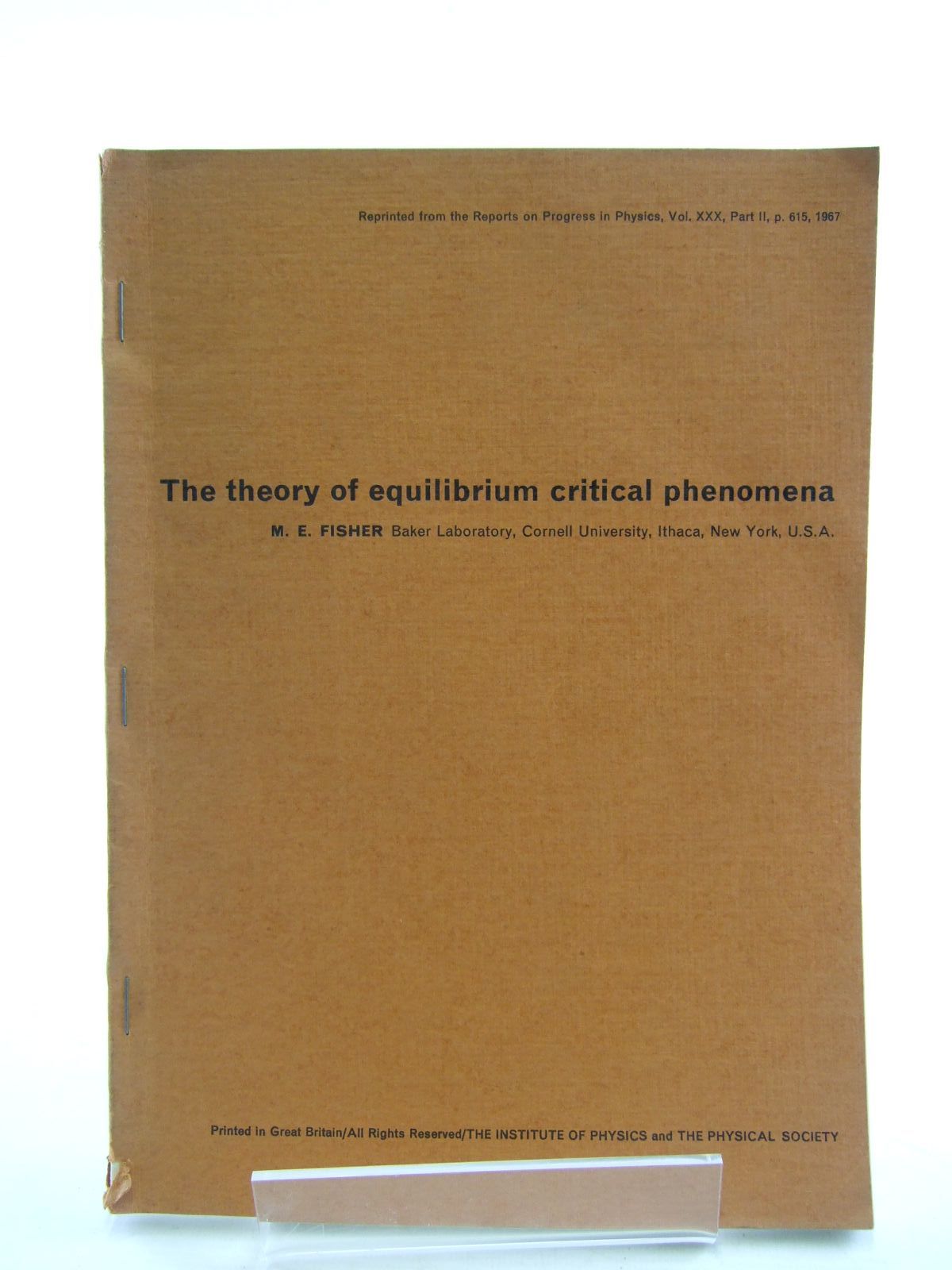 Photo of THE THEORY OF EQUILIBRIUM CRITICAL PHENOMENA written by Fisher, M.E. published by Cornell University Press (STOCK CODE: 1206451)  for sale by Stella & Rose's Books