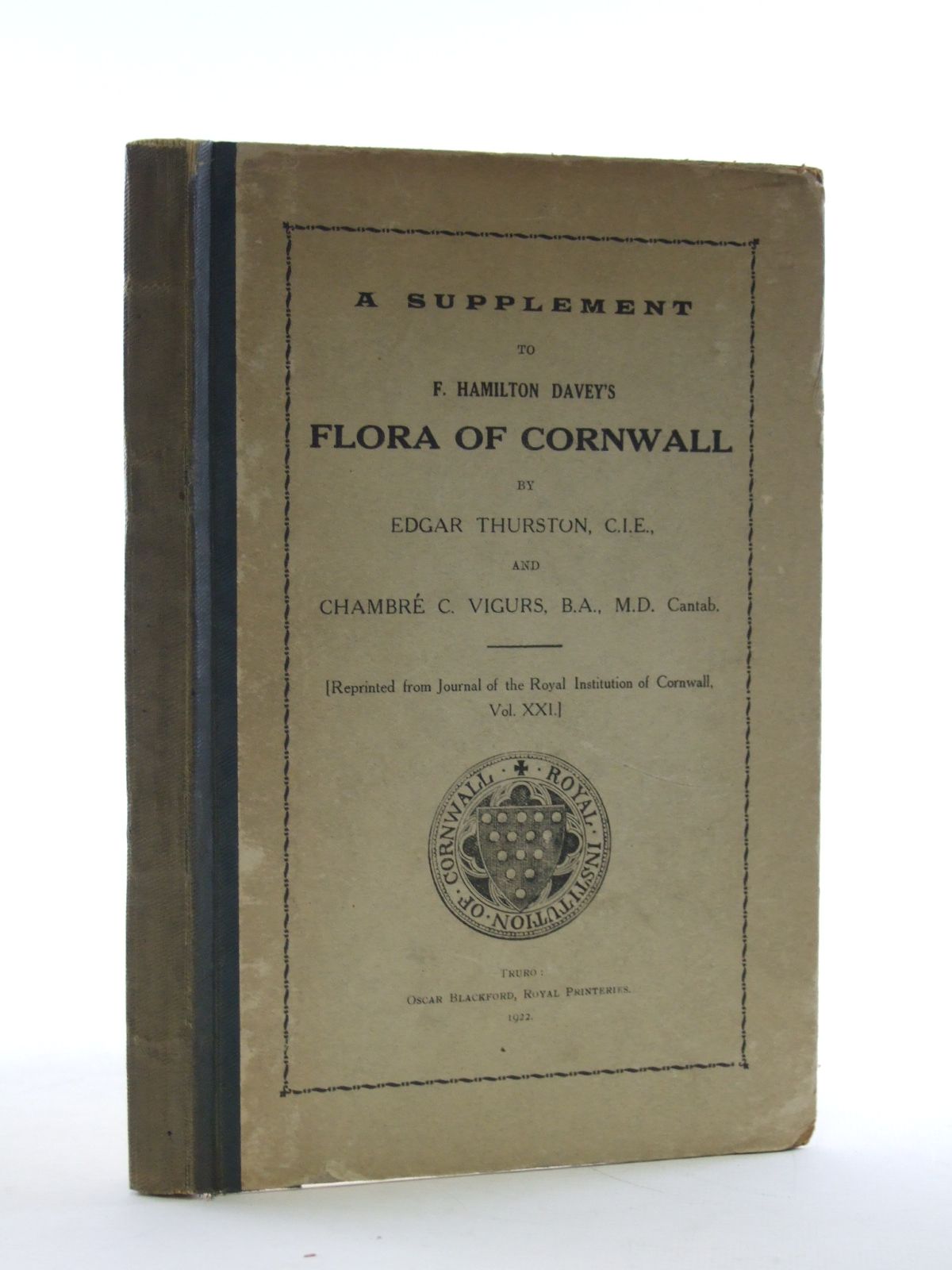 Photo of A SUPPLEMENT TO F. HAMILTON DAVEY'S FLORA OF CORNWALL written by Thurston, E. published by Royal Institution Of Cornwall (STOCK CODE: 1603666)  for sale by Stella & Rose's Books