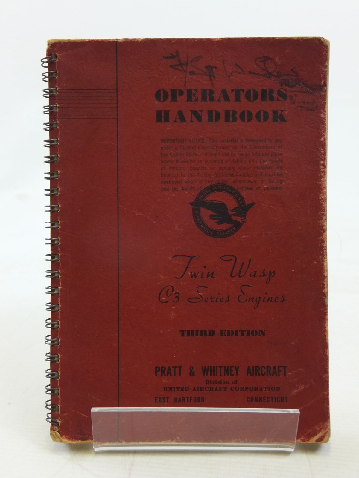 Photo of OPERATORS HANDBOOK TWIN WASP C3 ENGINE published by Pratt &amp; Whitney Co. (STOCK CODE: 1606709)  for sale by Stella & Rose's Books