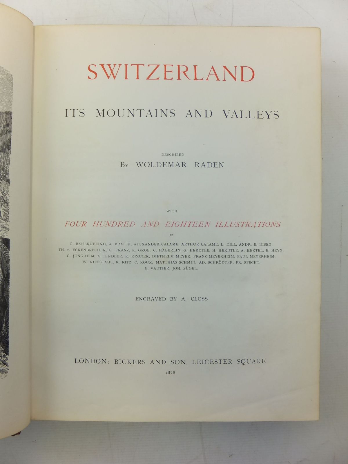 Photo of SWITZERLAND ITS MOUNTAINS AND VALLEYS written by Raden, Woldemar illustrated by Closs, A. published by Bickers & Son (STOCK CODE: 1606890)  for sale by Stella & Rose's Books