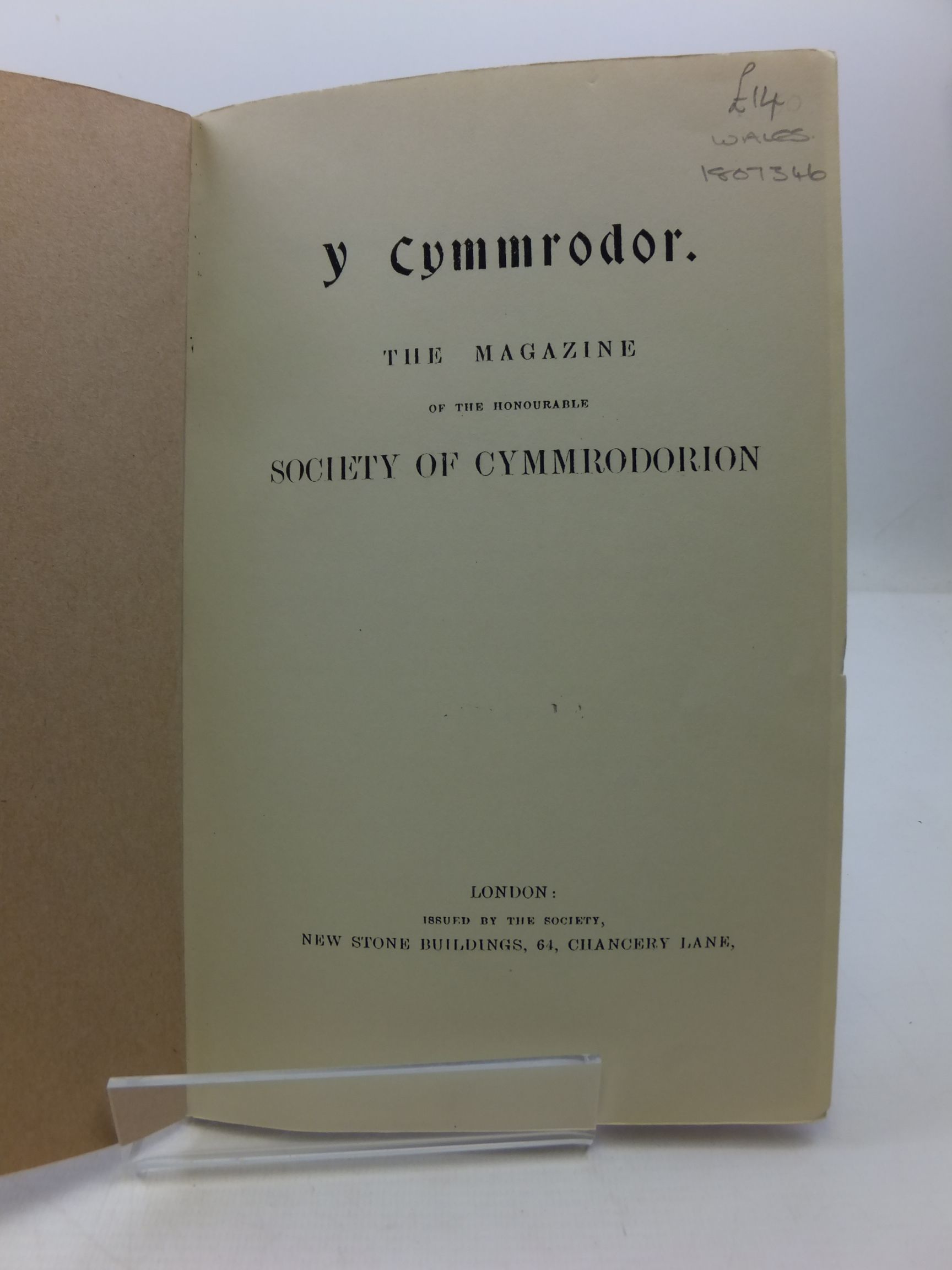 Photo of Y CYMMRODOR THE MAGAZINE OF THE HONOURABLE SOCIETY OF CYMMRODORION- Stock Number: 1807346