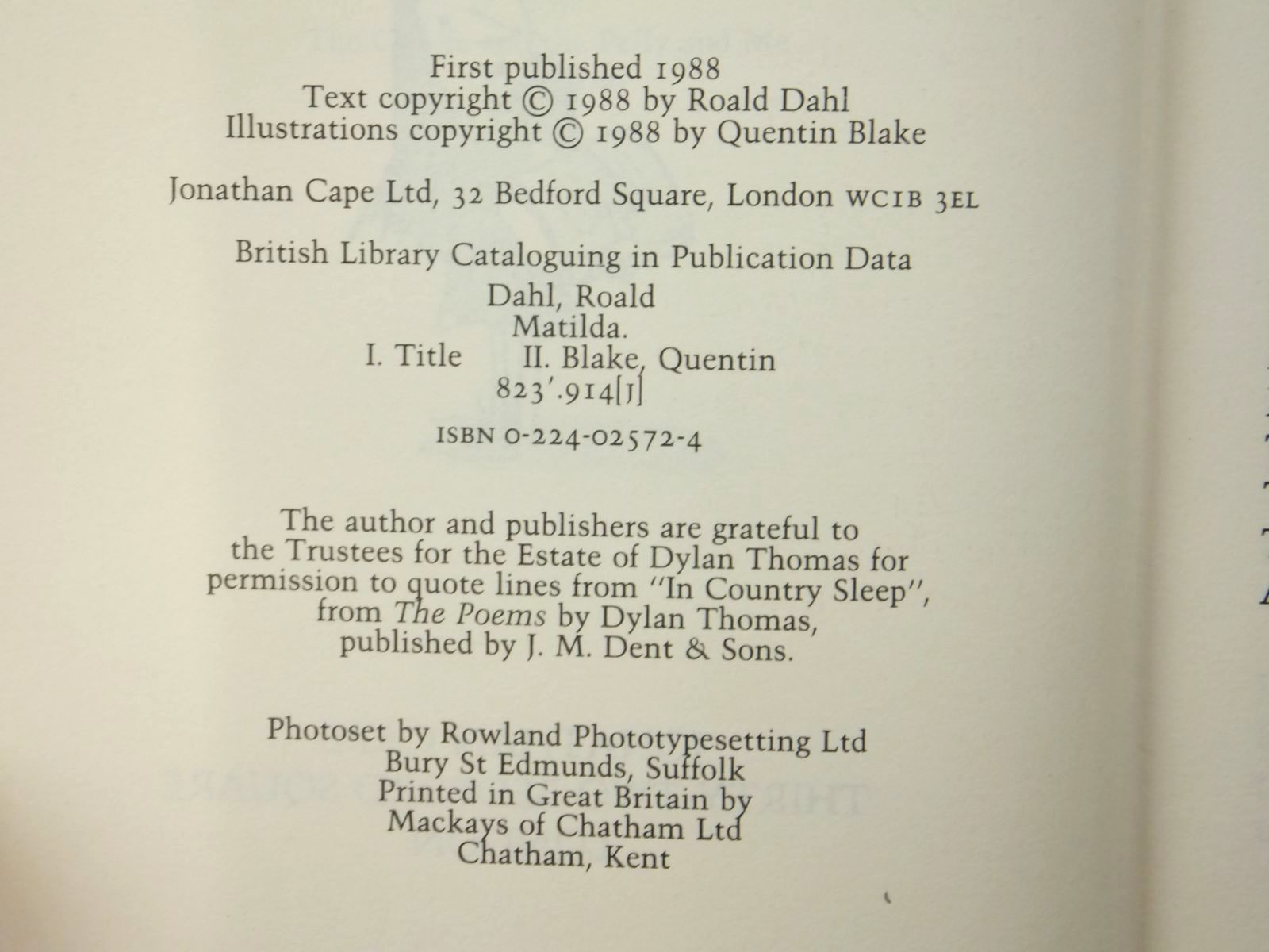 Stella & Rose's Books : MATILDA Written By Roald Dahl, STOCK CODE: 1814327