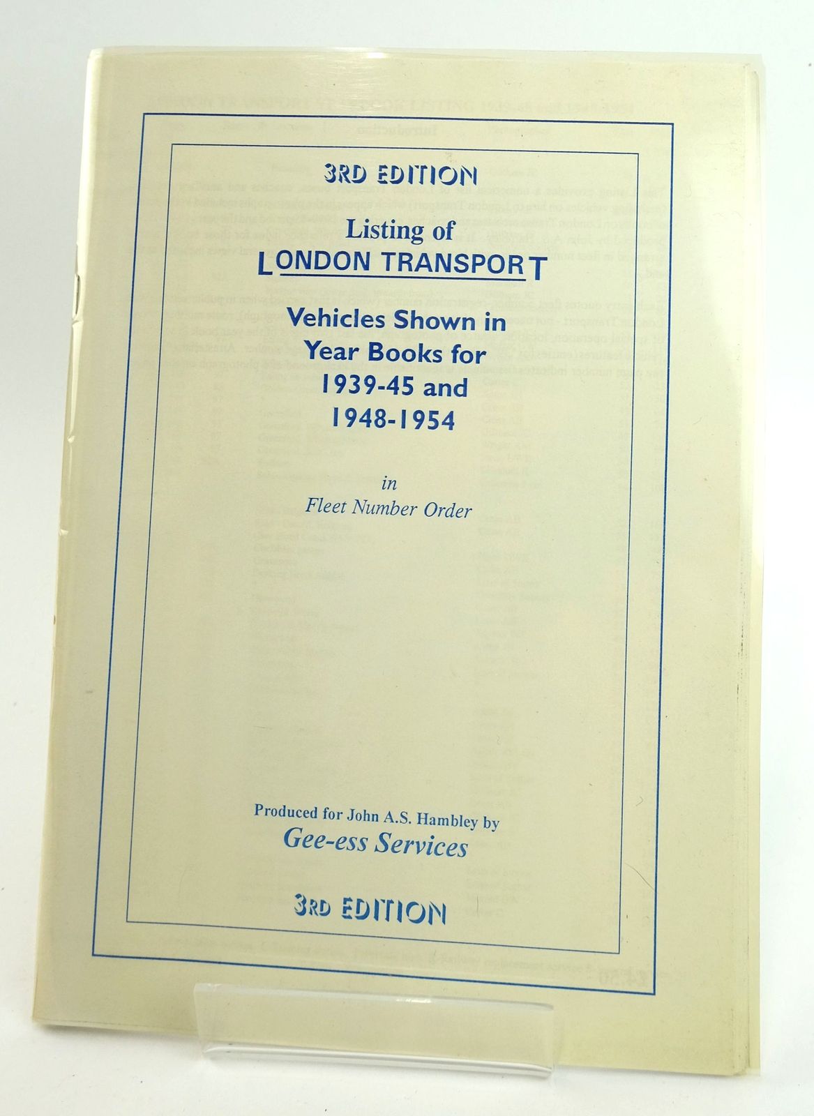 Photo of LONDON TRANSPORT YEARBOOK LISTING 1939-45 AND 1948-1954- Stock Number: 1820032