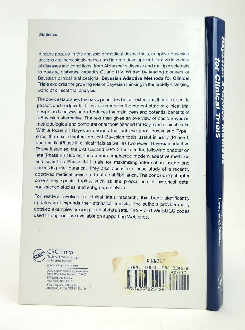 Photo of BAYESIAN ADAPTIVE METHODS FOR CLINICAL TRIALS written by Berry, Scott M.
Carlin, Bradley P.
et al, published by CRC Press (STOCK CODE: 1820371)  for sale by Stella & Rose's Books