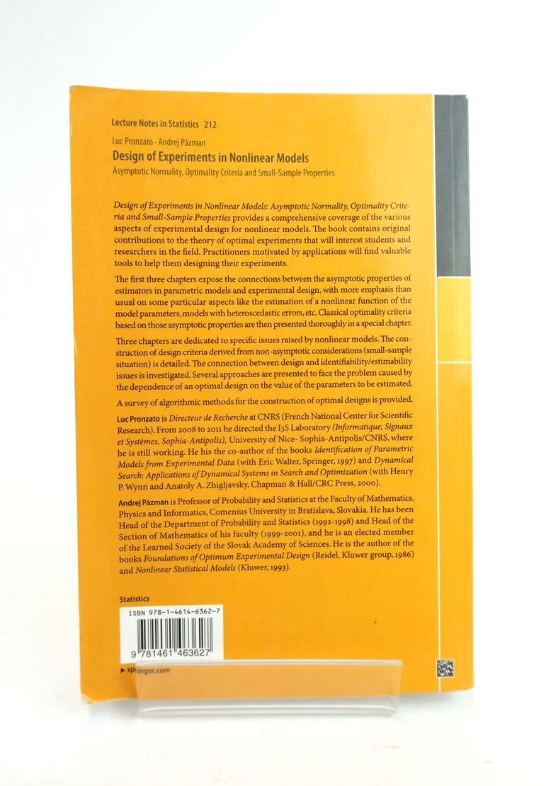 Photo of DESIGN OF EXPERIMENTS IN NONLINEAR MODELS: ASYMPTOTIC NORMALITY, OPTIMALITY CRITERIA AND SMALL-SAMPLE PROPERTIES written by Pronzato, Luc
Pazman, Andrej published by Springer (STOCK CODE: 1821065)  for sale by Stella & Rose's Books