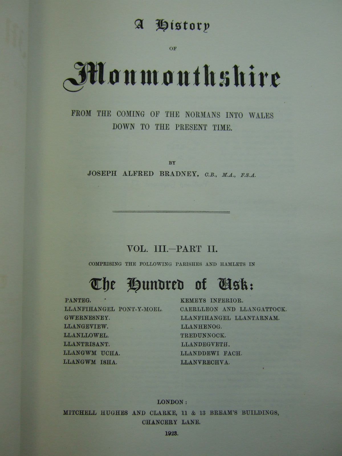 Photo of A HISTORY OF MONMOUTHSHIRE THE HUNDRED OF USK written by Bradney, Joseph published by Mitchell Hughes and Clarke (STOCK CODE: 2109439)  for sale by Stella & Rose's Books