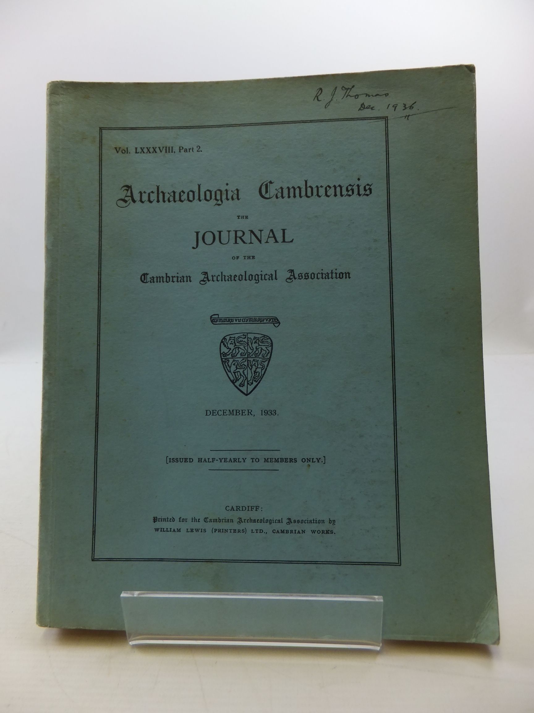 Photo of ARCHAEOLOGIA CAMBRENSIS VOL LXXXVIII PART 2- Stock Number: 2110468