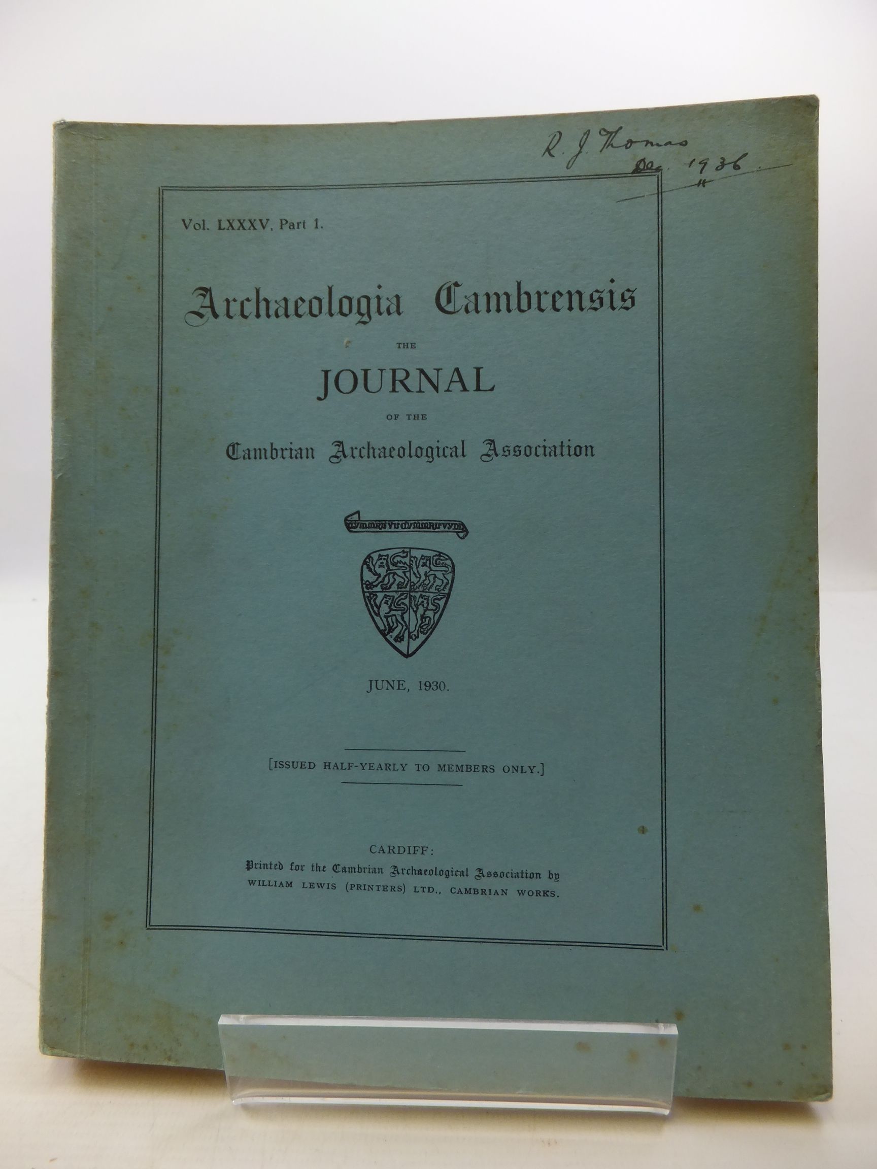Photo of ARCHAEOLOGIA CAMBRENSIS VOL LXXXV PART 1- Stock Number: 2110469