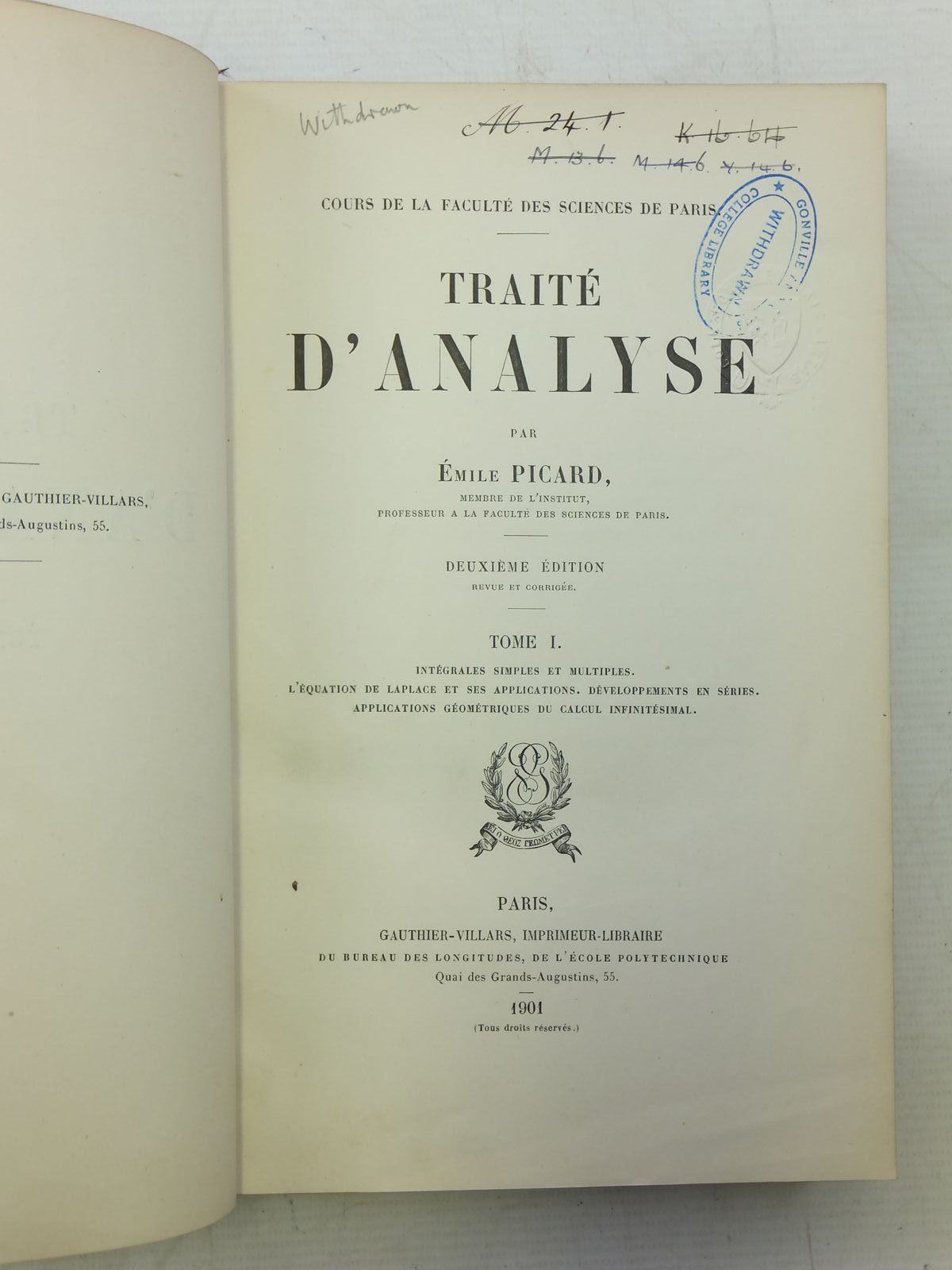 Photo of TRAITE D'ANALYSE TOME I written by Picard, Emile published by Gauthier-Villars (STOCK CODE: 2120003)  for sale by Stella & Rose's Books
