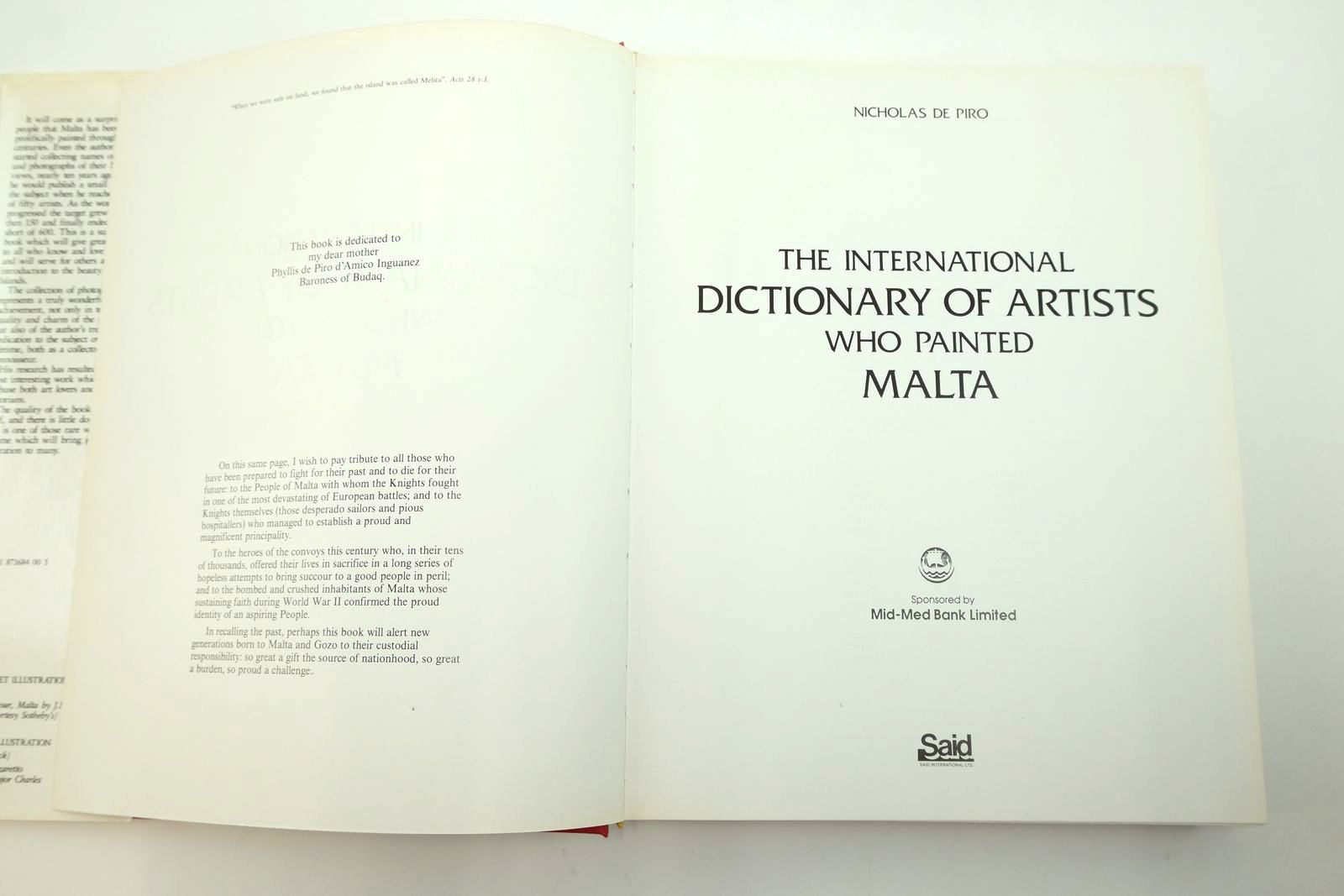 Photo of THE INTERNATIONAL DICTIONARY OF ARTISTS WHO PAINTED MALTA written by De Piro, Nicholas published by Said Internationa Ltd (STOCK CODE: 2139073)  for sale by Stella & Rose's Books