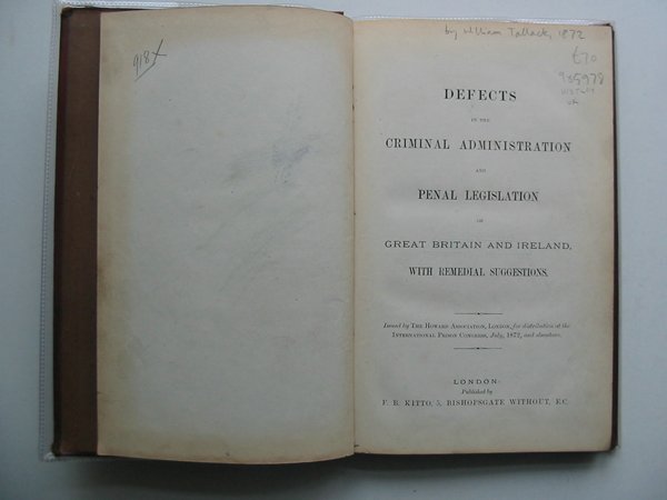 Photo of DEFECTS IN THE CRIMINAL ADMINISTRATION AND PENAL LEGISLATION OF GREAT BRITAIN AND IRELAND WITH REMEDIAL SUGGESTIONS written by Tallack, William published by F.B. Kitto (STOCK CODE: 985978)  for sale by Stella & Rose's Books